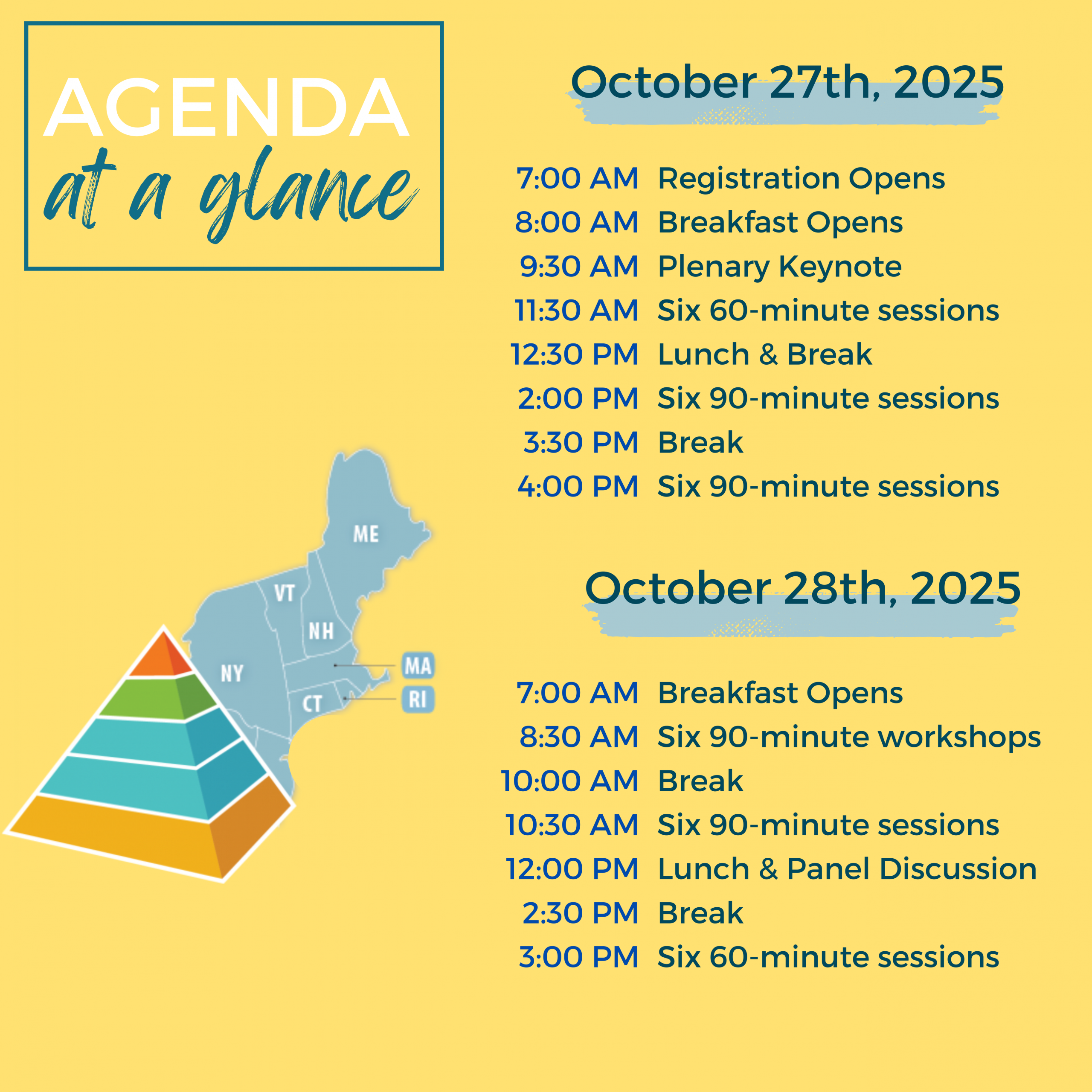 hourly agenda with times of meals and workshops